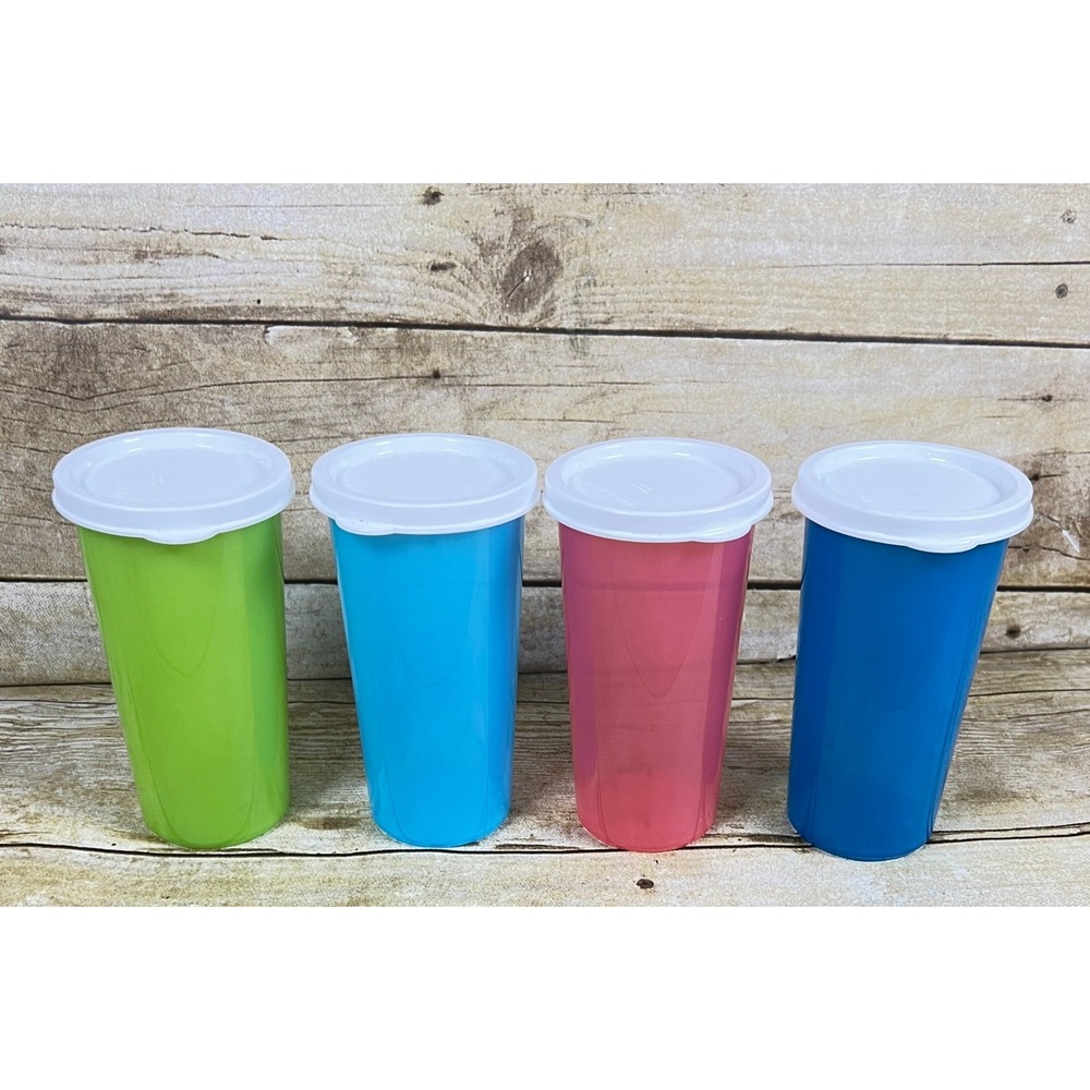 Tupperware Tumblers Straight Sided 9 oz Pink Blue Green Stackable w/White Seal